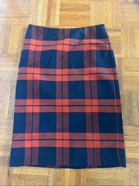 Hobbs Navy and orange Plaid Pencil Skirt